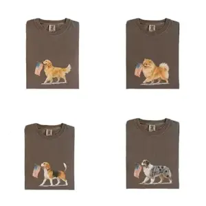 Comfort Colors Patriotic Dog Shirt, American Flag Puppy Graphic Tee, 49 Breed Designs Golden Retriever Beagle Aussie Pomeranian Gift - AK
