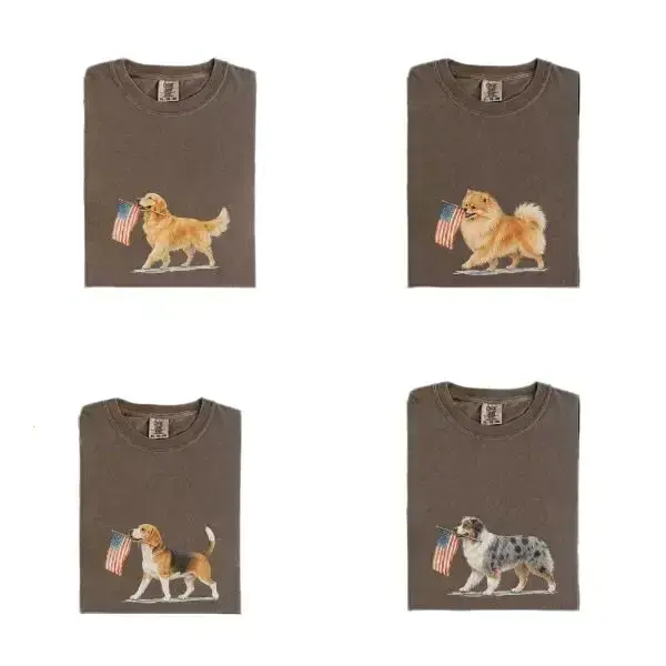Comfort Colors Patriotic Dog Shirt, American Flag Puppy Graphic Tee, 49 Breed Designs Golden Retriever Beagle Aussie Pomeranian Gift - AK Clothes