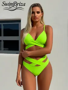 Briza｜Women's Neon Green Wrap Bikini Set High Waisted Crisscross Two Piece Swimsuit Bathing Suit for Beach Pool Vacation Resort Wear