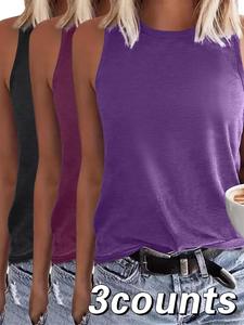 women's solid round neck tank top, casual sleeveless top for summer, ladies clothes for daily wear