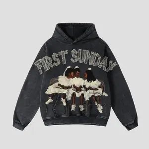 Vintage First Sunday Faith Graphic Acid Washed Oversized Hoodie , Full Size .