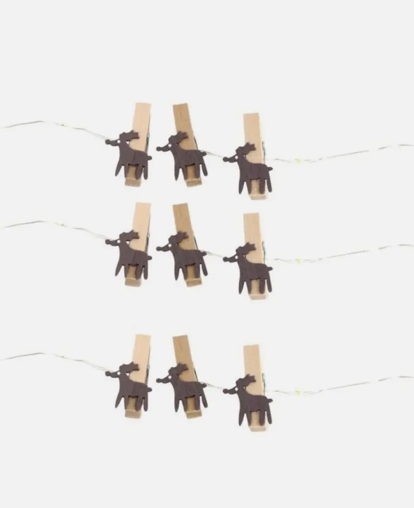 Perfect Holiday Microdot Fairy Lights Decorative Ambient Lighting Battery Operated 20 LED Copper Wire with 10 LED Wood Deer Clips