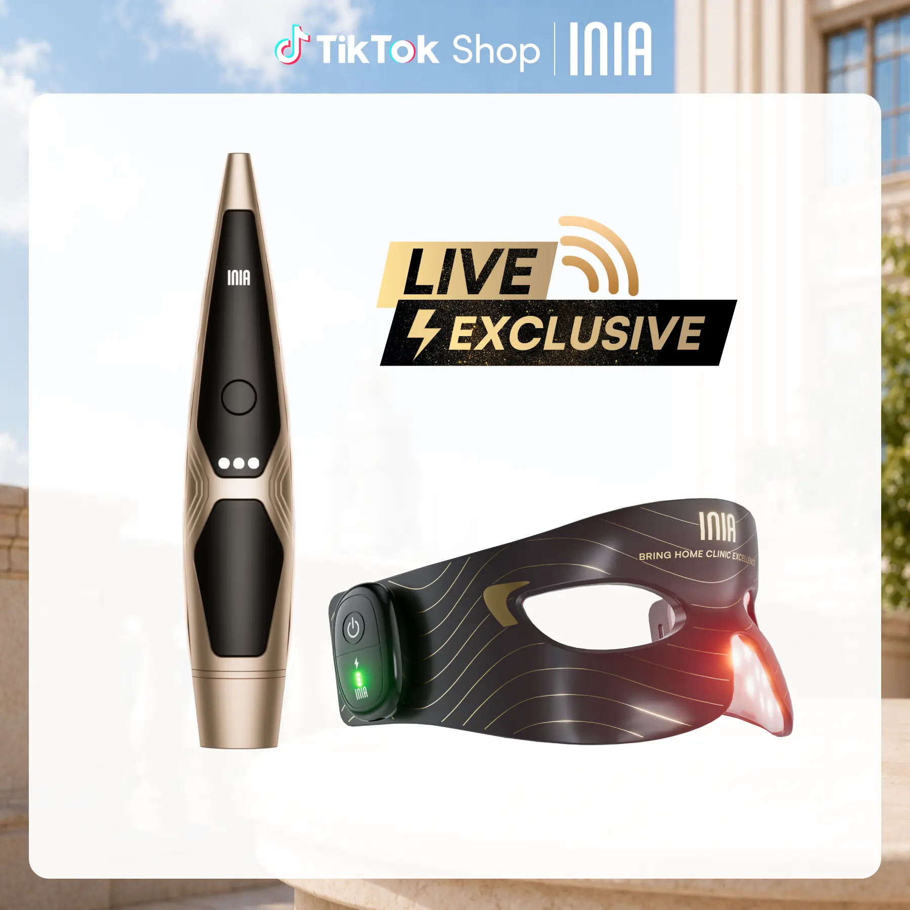 【LIVE EXCLUSIVE】INIA Lumin & Red Light Therapy Eye Mask Bundle | 4-in-1 EMS Wand + 96-LED Cryo Cooling Mask. FDA-Cleared Eye Spa Kit for Anti-Aging, Wrinkles, Dark Circles & Puffiness.