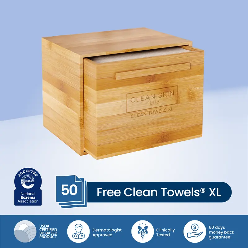 Clean Skin Club Luxe Bamboo box with Drawer + 50 XL Towels