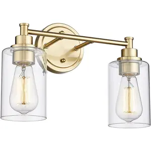 Champagne Gold Bathroom Vanity Light, 2-Light Vanity Lighting fixtures, Modern Wall Sconce Bathroom Lighting with Claer Glass Shade, 4FYC56B-2W BG
