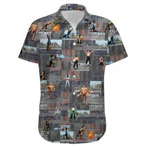 MK Inspired Hawaiian Shirt Classic 90s Fighting Game Characters Cotton Blend Button Down Short Sleeves Vibrant Colors Casual Wear Breathable Fabric