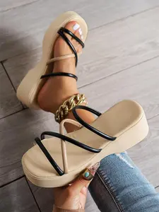 Women's Fashionable Plain Color Platform Sandals, Casual Comfortable Slingback Sandals for Summer, Lightweight Breathable Shoes for Beach Vacation, Footwear