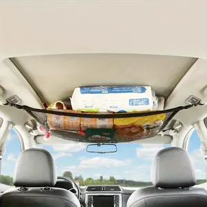 Car Ceiling Cargo Net Adjustable Double Layer Storage Bag for SUV Travel and Road Trips