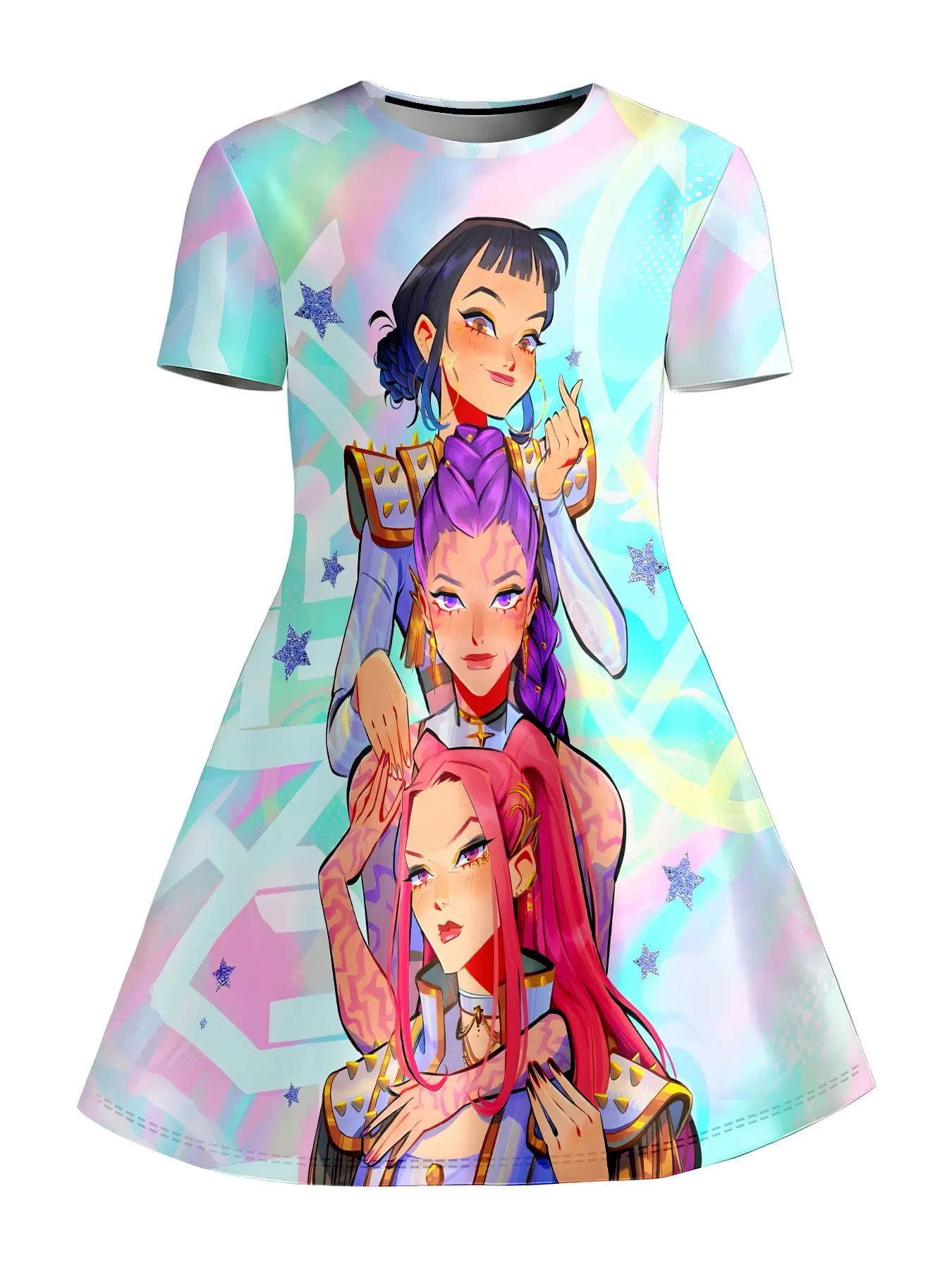 Women's Gradient Color Layered Anime Character Dress, Short Sleeve Summer  Knee-Length Casual Fitted One-Piece, Asymmetrical Design - TikTok Shop
