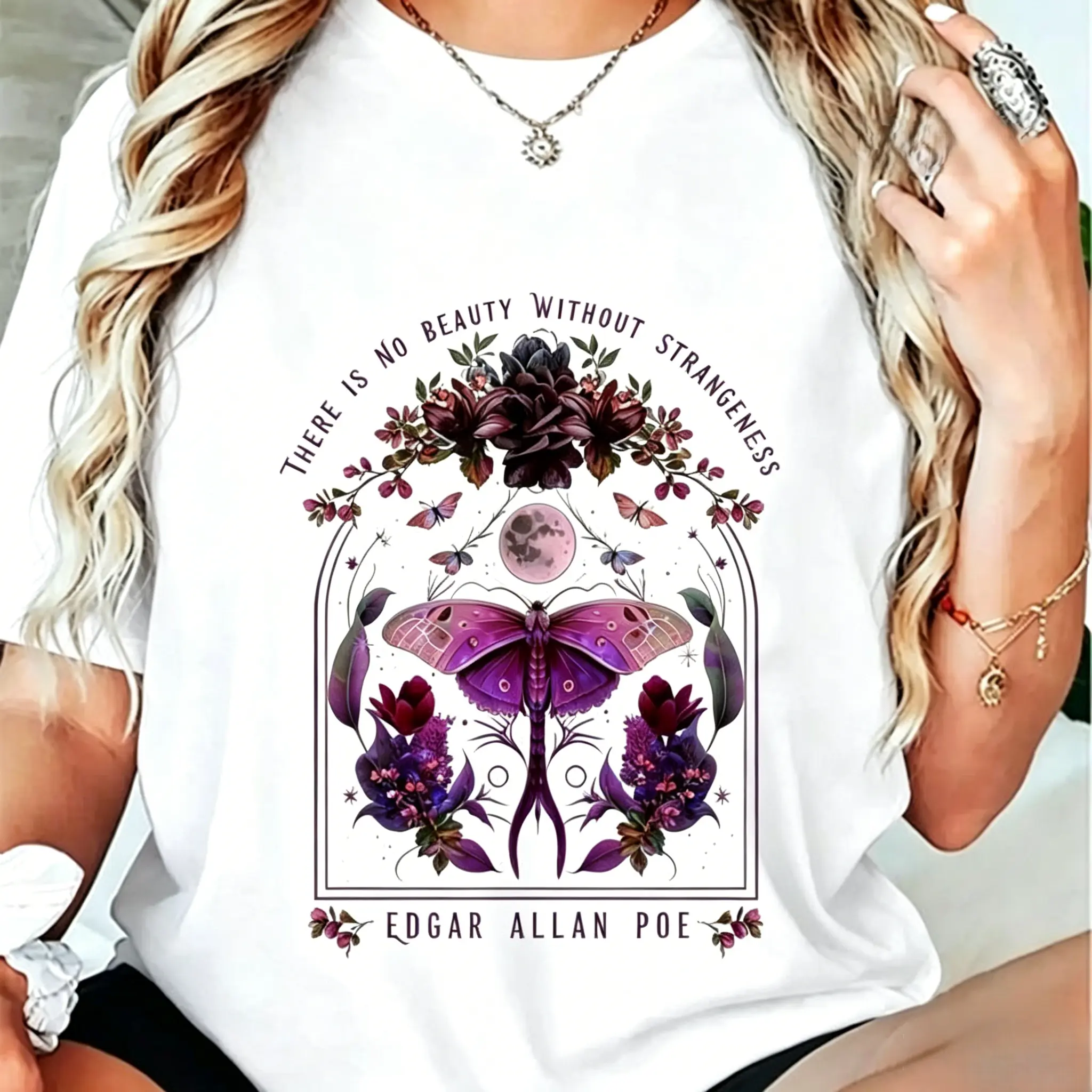 Unisex Short-Sleeve Sporty Graphic Top - Edgar Allan Poe Quote Print Artwork, Casual Round Neck Streetwear Sports Top, Size S