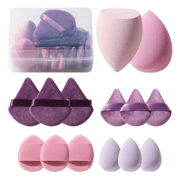 14 Pcs Makeup Sponge Set Triangle Puff for Liquid, Cream, and Powder, Multi-colored Makeup Sponges and Mini Sponge with Case (A-Purple)