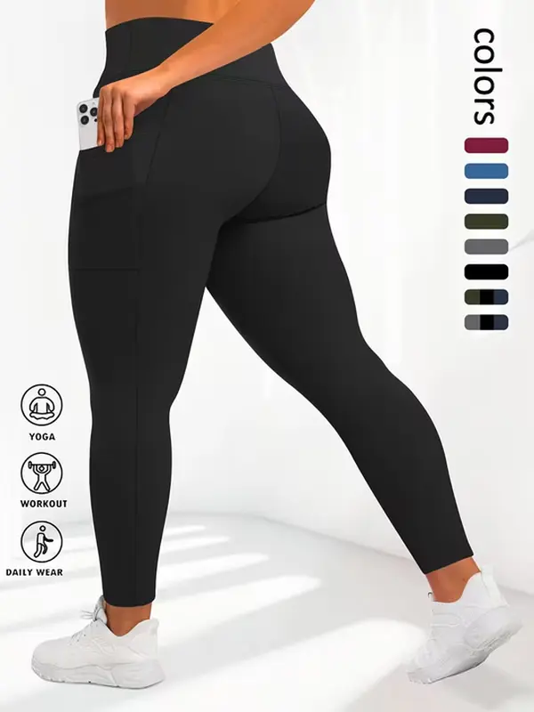 High Stretch Legwear Pocket Leggings for Women High Waisted Leggings for Women Soft Stretchy Tummy Control Workout Yoga Running Pants(1XL-5XL)