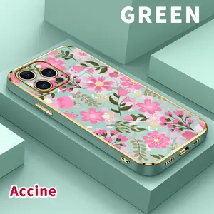 Phone Case for iPhone 17 15 Pro Max 16 14 Plus 13 12 11 X XS Max XR Floral Delight Dream Luxury Golden Edge Elecroplated TPU Camera Lens Protection Shockproof Phone Cover Gift Smartphone Casing