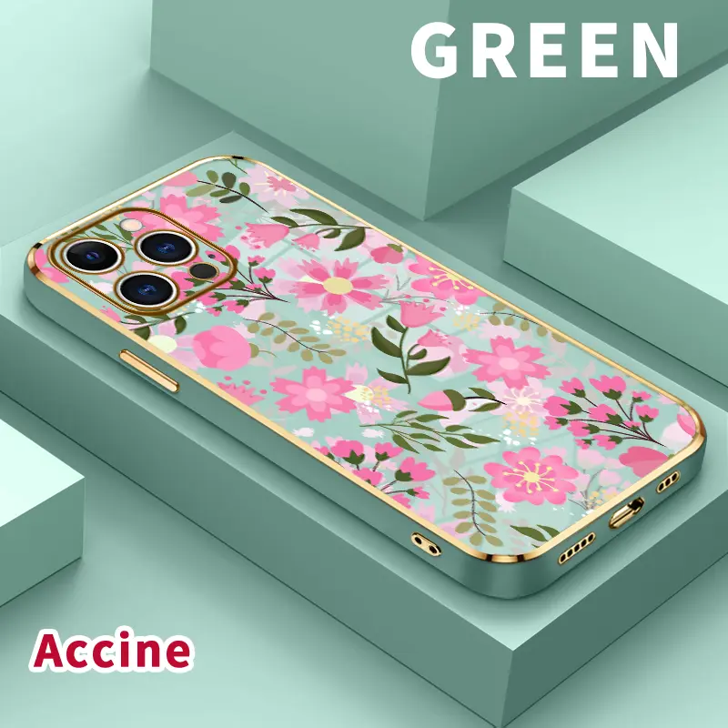 Electroplated TPU Smartphone Casing for iPhone Series (X, XR, XS Max, 11-17, 14 Plus, 15 Plus, 15 Pro Max, 16) - Floral Delight Design, Gold-edge Luxury, Camera Lens Protection, Anti-drop, Soft Flex, Sure Grip Daily Accessory