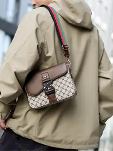 Retro Color-Block Checkered Men's Stylish Crossbody Bag Versatile Commuter & Casual Shoulder Bag Perfect for Daily Outings, Travel, and Sports Zippered Sling Bag