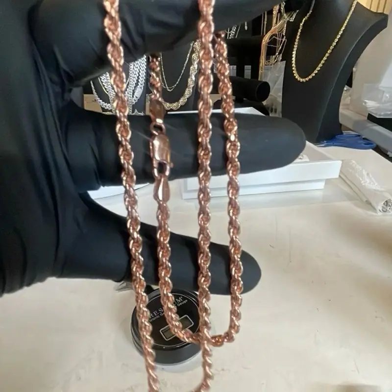 925 Purity Rose Gold Solid Rope Chain Necklace for Adults, 22 inches, 3.7mm Thick, Elegant All-Seasons Silver Neck Jewelry, Chains Necklace