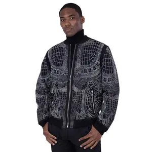 Men’s Black Rhinestone Bomber Jacket – Luxury Geometric Sparkle – Party / Stage / Designer Statement Wear