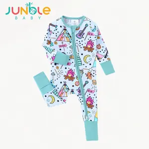 Junblebaby Unisex Bamboo Fiber Baby Jumpsuit - Foldable Footcvr, Bidirectional Zippers, High Elasticity, Vibrant Green, Machine Washable, 0-24 Months All Seasons (Camping, Bonfire Use)