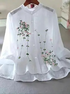 Women's Floral Print Shirt, Casual Button Top for Summer, Ladies Clothes for Daily Wear, Traditional Formal Womenswear