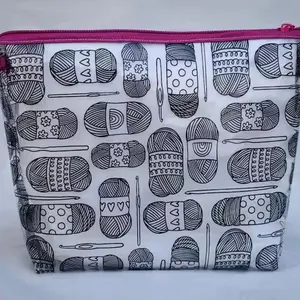 Crochet project bag, Clear vinyl crochet print bag, Cute Clear water proof bag.