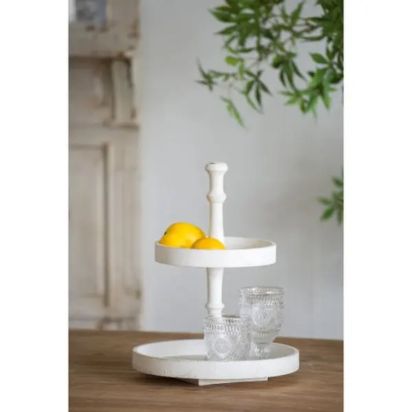 Wooden 2-Tier Round Tray Stand, Farmhouse Decorative Serving Tray for Home Kitchen Table, Coffee Bar Party Display of Fruits and Cupcakes