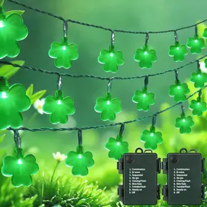BrizLabs 2 Sets Shamrock String Lights, Total 32.8ft 100 LED Green St Patricks Day Lights with Timer, 8 Modes Battery Green Wire String Lights for St.Patrick's Day Party Home Indoor Outdoor Decor