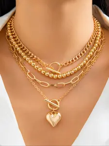 Layered Heart Style Choker Necklaces for Women -Puffy Heart Pendant Necklace-Heart Chunky Necklace for Women Puffy Heart Statement Necklace Layered Necklaces Stack Chunky Jewelry Big Heart Pendant Necklaces Necklace Set