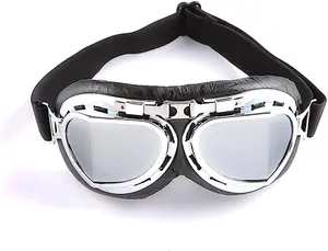 Motorcycle Goggles Scooter Mopeds Half Helmet Vintage Pilot Aviator Style, Foldable & Clear Lens: GK_T10