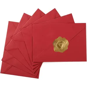 50 Pack A7 Colorful 5x7 Envelopes V Flap Invitation Envelopes for 5x7 Cards, Birthday, Weddings, Graduations, Greeting Cards,  Shower 5.24 x 7.24 Inches (Red)