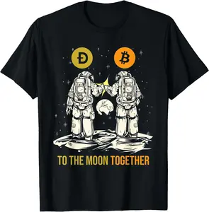 Dogecoin Bitcoin To The Moon Together Crypto Blockchain Unisex T-Shirt Cotton Menswear Man Classic