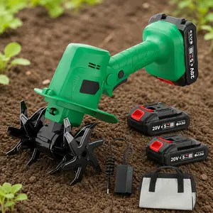 20V Electric Tiller & Garden Cultivator, Metal Soil Loosener, Compact Portable Handheld Tool with Battery & Charger, Ergonomic Easy-to-Control Handle, Ideal for Garden & Landscape Maintenance, Great Christmas Gift