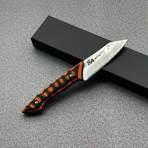 Tonggang 4" Utility Knife 10Cr15MoV Handmade Forged Kitchen Knife With G10 Orange Black Handle Utensils Kitchenware Cooking