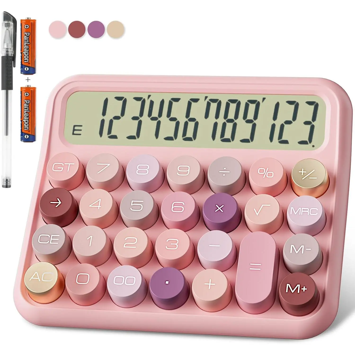 Mechanical Calculator 12 Digit  5-Inch LCD Display,   Desk Calculator, Big Buttons Easy to Press Use as Office Calculators Desktop, 15?Tilt Screen for  Calculator(Rose)