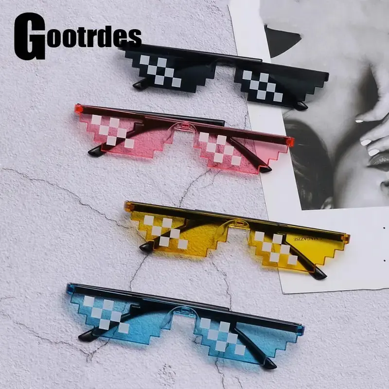 New Fun Mosaic Pixel Black "Thug Life" Sunglasses Retro 8-Bit Game Robot Sunglasses Birthday Cosplay Party Gift Glasses