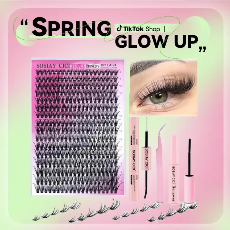 Eyelash Extensions Set Natural Look, Summer Gifts, Trending Products, 1 Set Fluffy False Eyelashes Extensions Set & Tweezers & Glue & Eyelash Remover, Professional Makeup Accessories for Women kawaii lashes BacktoSchool