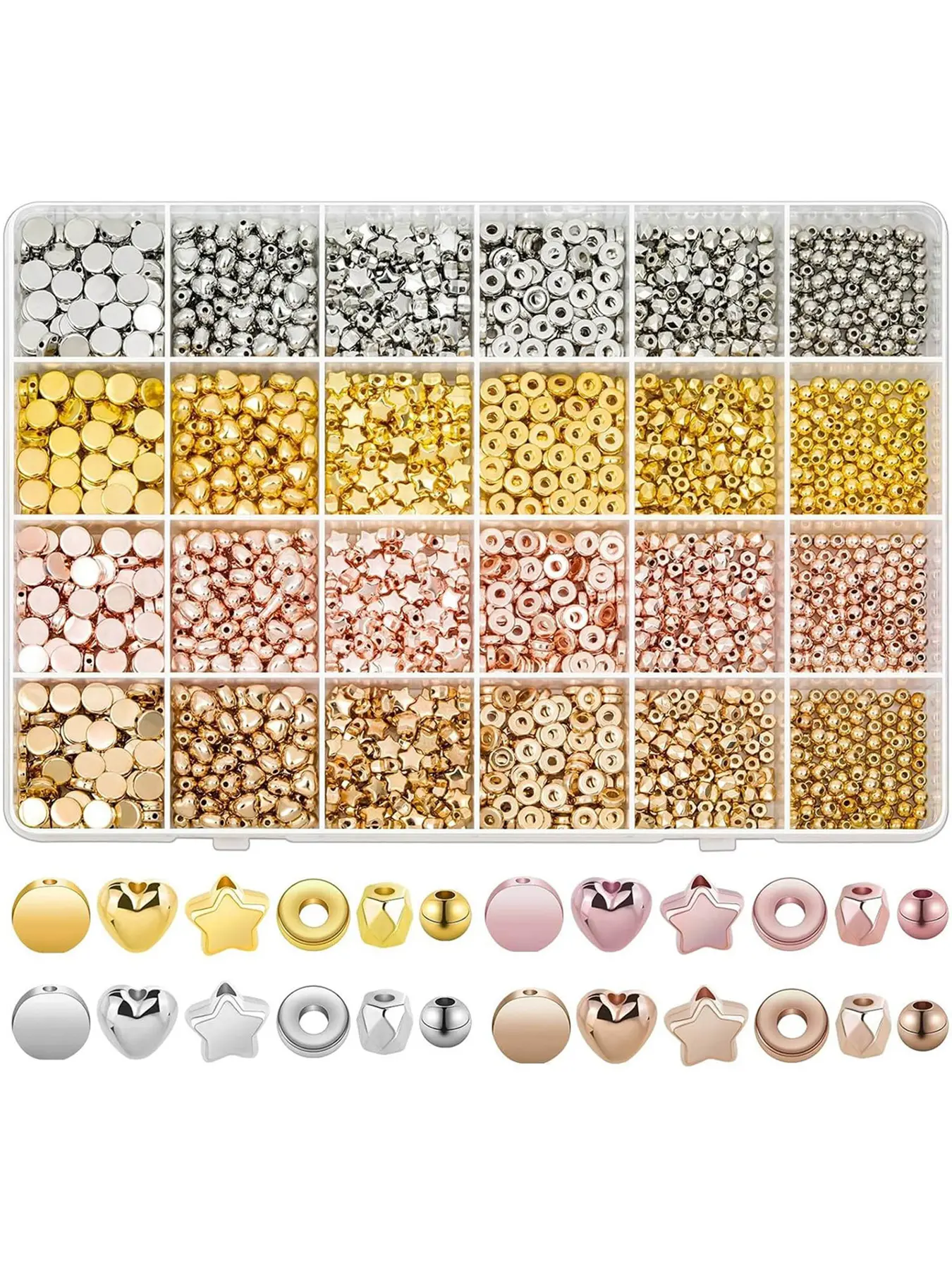 2160 Pieces Gold Spacer Beads Set, Assorted Bracelet Beads for DIY Jewelry Making Kit, Jewelry Making Supplies, Diy Jewelry Decoration (Gold, Sliver, Rose Gold, KC Gold)