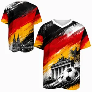 Germany-Inspired Soccer Jersey with Vibrant National Colors, Dynamic Brushstroke Design, Iconic V-Neck, and Match-Day Fan Style
