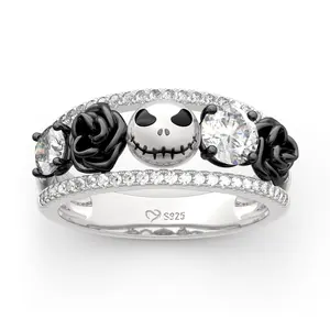Jeulia 1.76 ct Skull Wedding Band 925 Sterling Silver Eternity Rings Rose Flower Engagement Rings Anniversary Promise Romantic Jewelry Gift Sterling Silver Zircon s925 sterling silver