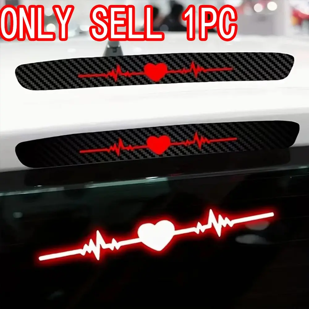 1PC Heartbeat ECG Brake Light Sticker, Vinyl Carbon Fiber Texture, High-Visibility Car Safety Mark, Waterproof and Durable Sticker, Car Decal, Car Stickers