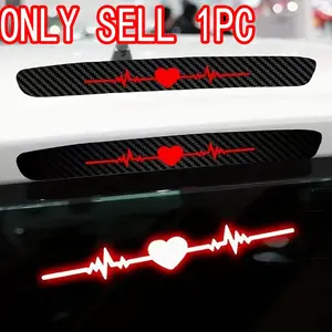 1PC Heartbeat ECG Brake Light Sticker, Vinyl Carbon Fiber Texture, High-Visibility Car Safety Mark, Waterproof and Durable Sticker, Car Decal