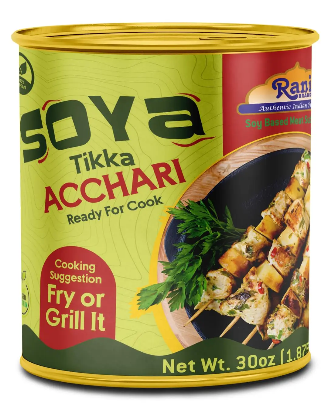 Rani Soya Tikka Achari 30oz (1.875lbs) 850g Ready for Cook ~ Easy Open Lid | All Natural | Vegan | No Colors | NON-GMO | Kosher | Indian Origin | Soy Based Meat Substitute