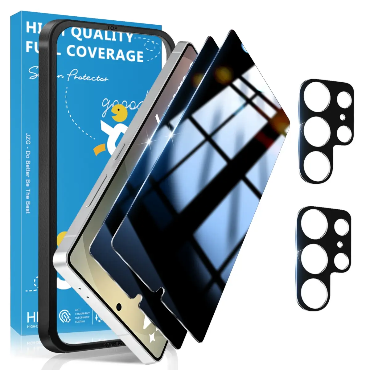 JavoYion 2 pack+2 pack for Samsung Galaxy S25 Ultra - 2 Pack Privacy Screen Protector + 2 Pack Camera Protector - 9H Tempered Glass, Fingerprint Compatible, Anti-Spy