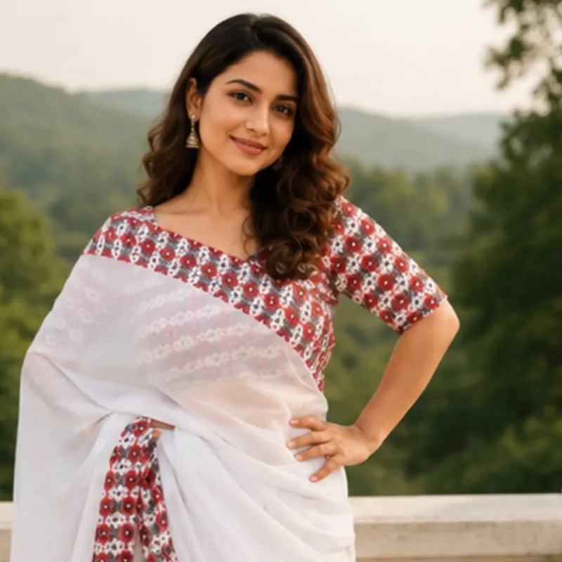 Dhaka Border Saree Set - Pure Cotton, White with Dhaka Border, Includes Saree, Stitched Blouse, and Stitched Petticoat, Ideal for Festivities and Daily Wear - Womenswear, Clothes
