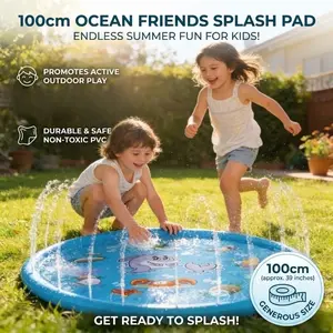New 100cm Dolphin Splash Pad with Sprinkler, Multi Purpose Inflatable Water Sprinkler, Outdoor Water Play Mat for Backyard & Beach, Summer Splash Activity Mat for Kids