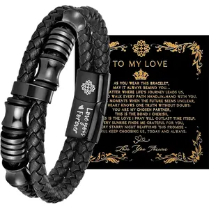 Birthday Gifts for Men Infinity Bracelets for Men Braided Leather Stainless Steel Lettering Love You Forever Gifts for Husband Fathers Day Son Grandson Boyfriend Brother