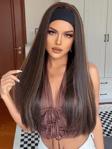 28 Inch Highlighted Ice Silk Wig Set, Premium Synthetic Wigs, Silky Straight Wigs, Fashionable Hot Girl Style, Breathable Natural Look for Special Occasions, Music Festivals, Synthetic Smooth Wig, Hairstyle Wigs