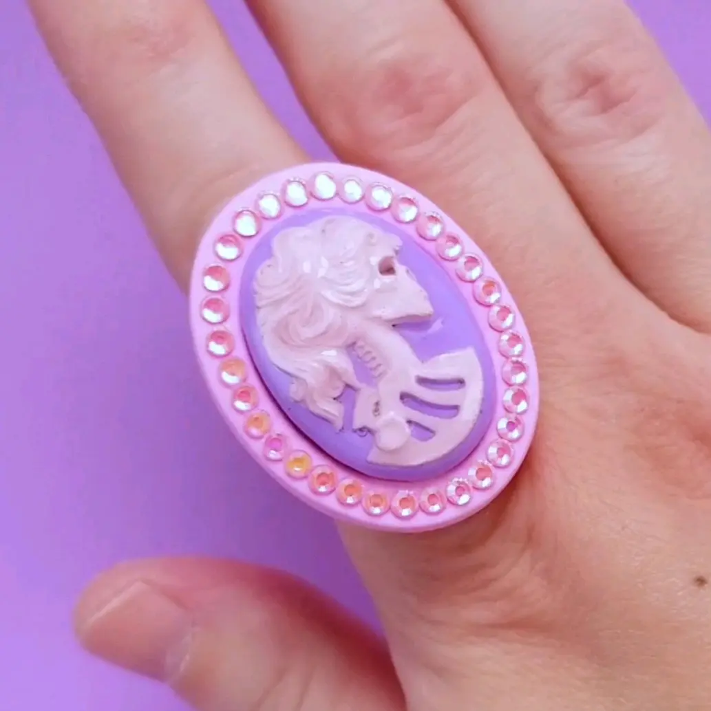 Kawaii Pastel Goth Skeleton Cameo Ring