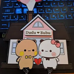 New Wall Key Holder Panda Bubu And Dudu Acrylic Keychain Hanger Cartoon Backpack Charm Key Ring Pendant Accessory Couple Gift