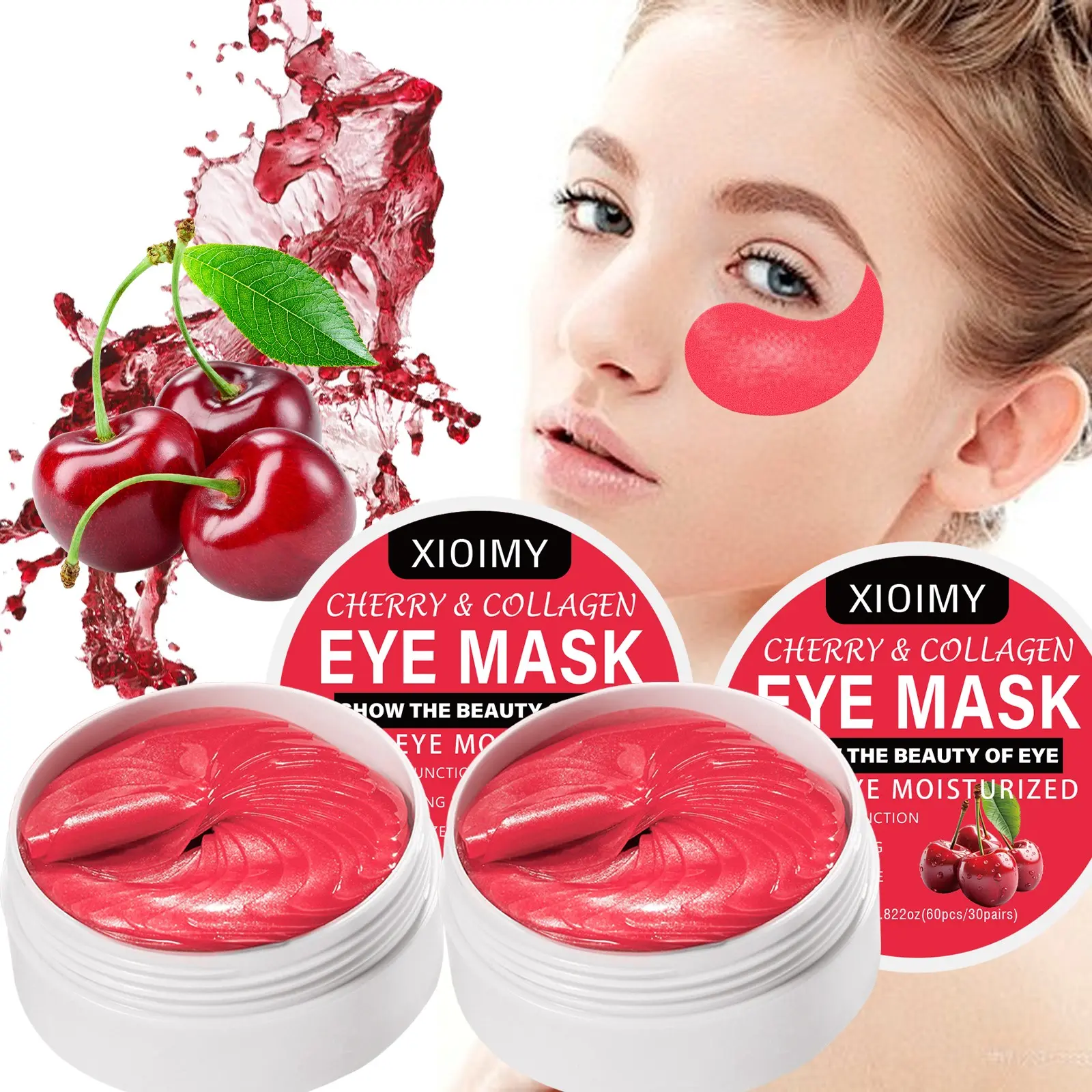 120pcs Cherry Collagen Jelly Eye Masks, Strong Moisturizing, Brighten Skin, Eye Brightener, Anti-Dryness, Soft Texture, Comfortable Fit, Eye Care Formula