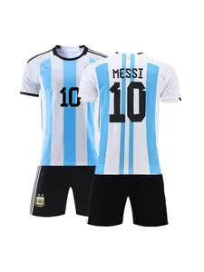 Kids' Breathable Sports Set, Messi 10 Fan Stripe Football Jersey, Christmas Gift for Boys & Girls, Training Wear Short Sleeve & Shorts